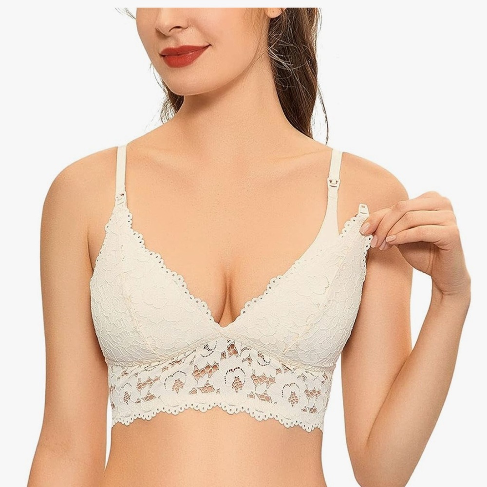 Lace Wireless Nursing Bralette - Cream